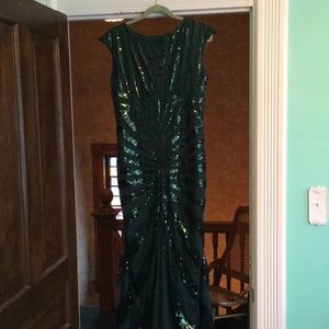 Green sequined formal dress